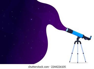 Un telescopio para observar el cosmos. Cartel con telescopio sobre el fondo del espacio. Ilustración del vector