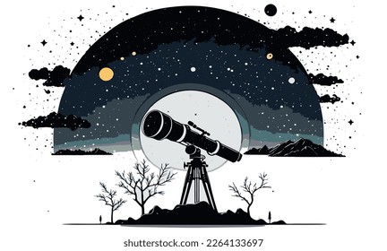 telescope for observing the starry night dark sky