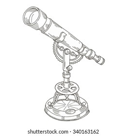 telescope for observing the stars, vector illustration, drawing gravure