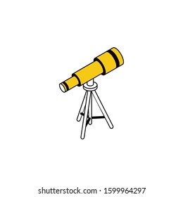 Telescope observing stars. Vector line, 3d stroke isometric, color web icon, new flat style. Creative illustration design, abstract idea for infographics.