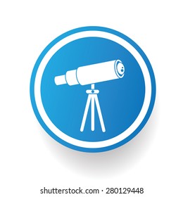 Telescope on blue button background,on white background,clean vector