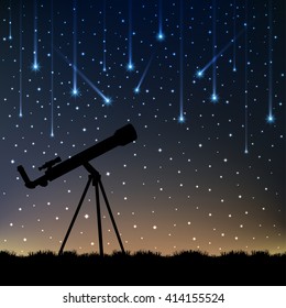Telescope on the grass Under the Stars background