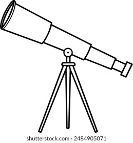 Telescope on one line art,  white background