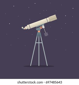 Telescope on support to observe stars. Astronomy. Vector illustration.