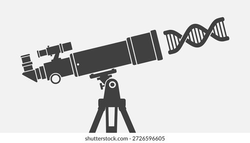 Telescope on tripod with DNA double helix emerging from lens