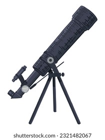 Telescope on tripod doodle. Astronomical equipment, scientific instrument clip art. Cartoon style vector illustration isolated on white..