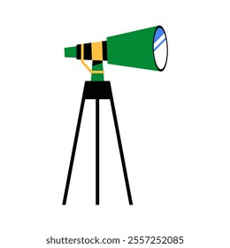 Telescope On Tripod In Flat Vector Illustration Symbolizing Astronomy, Stargazing, And Exploration, Isolated On White Background