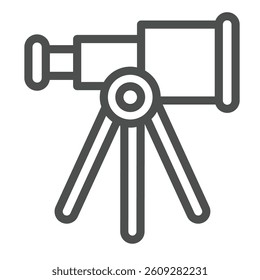 Telescope on tripod line icon, cosmos concept. Vector graphics. Space sky exploration spyglass stand sign on white background, outline style icon for mobile or web design