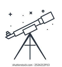 Telescopio en trípode. Icono de línea minimalista