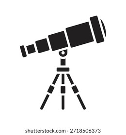 Telescópio no tripé ícone do vetor preto sólido isolado fundo branco astronomia espaço estrela céu universo ciência símbolo desenho gráfico ilustração