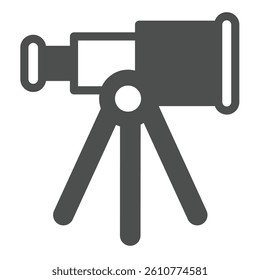 Telescope on tripod solid icon, cosmos concept. Vector graphics. Space sky exploration spyglass stand sign on white background, glyph style icon for mobile or web design