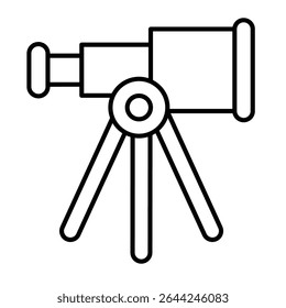Telescope on tripod thin line icon, cosmos concept. Vector graphics. Space sky exploration spyglass stand sign on white background, style mobile or design