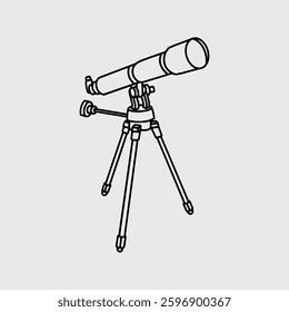 Telescope on a Tripod A Tool for Observing the Cosmos. Thin Line Illustration.