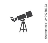 Telescope on tripod vector icon. filled flat sign for mobile concept and web design. Telescope glyph icon. Astronomy symbol, logo illustration. Vector graphics