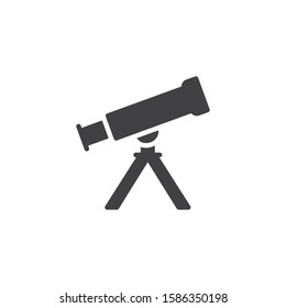 Telescope on tripod vector icon. filled flat sign for mobile concept and web design. Astro telescope glyph icon. Symbol, logo illustration. Vector graphics
