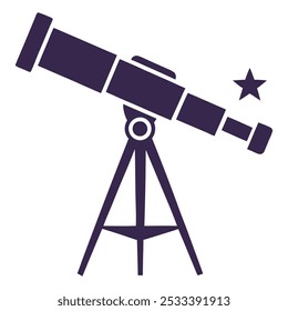 Telescopio en el ícono del Vector del trípode. cartel plano lleno para el concepto móvil y el Diseño web. Icono de glifo del telescopio. Símbolo de la astronomía, ilustración del logotipo. Vector.