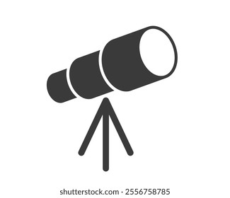 Telescope on tripod vector icon symbol shape. Space observation Spyglass. Astronomy symbol, logo sign. Vector illustration image. Isolated on white background.