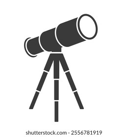 Telescope on tripod vector icon symbol shape. Space observation Spyglass. Astronomy symbol, logo sign. Vector illustration image. Isolated on white background.