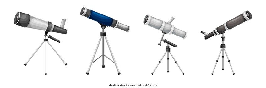 Telescope as Optical Instrument for Viewing Distant Object Vector Set