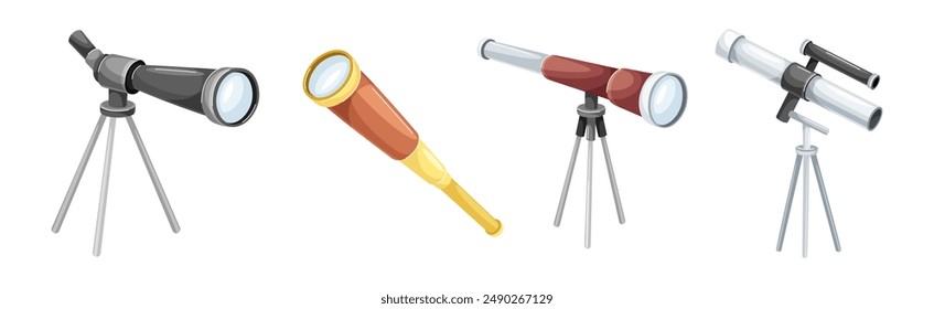 Telescope as Optical Instrument for Viewing Distant Object Vector Set