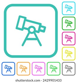 Telescope outline vivid colored flat icons in curved borders on white background