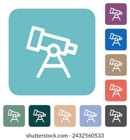 Telescope outline white flat icons on color rounded square backgrounds