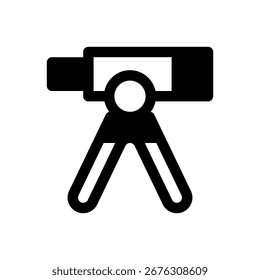 Telescopio. Icono de Vector de trazo delineado con detalles rellenos de negro.