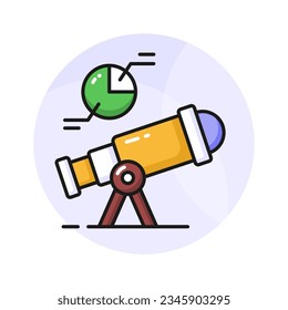 Telescopio con diagrama circular que muestra el vector de concepto de análisis predictivo