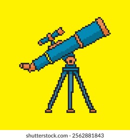 telescope pixel art, vector illustration on isolated background.
