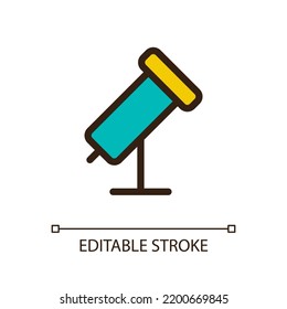 Telescope pixel perfect RGB color ui icon. Astronomy club. Stargazing program. Simple filled line element. GUI, UX design for mobile app. Vector isolated pictogram. Editable stroke. Arial font used
