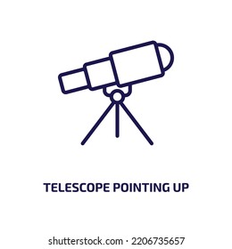 telescope pointing up icon from astronomy collection. Thin linear telescope pointing up, astronomy, up outline icon isolated on white background. Line vector telescope pointing up sign, symbol for web