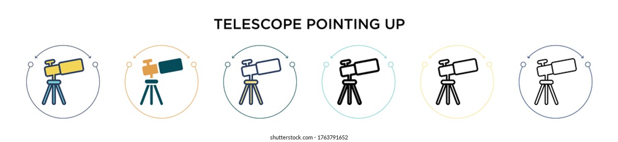 Telescope pointing up icon in filled, thin line, outline and stroke style. Vector illustration of two colored and black telescope pointing up vector icons designs can be used for mobile, ui, web