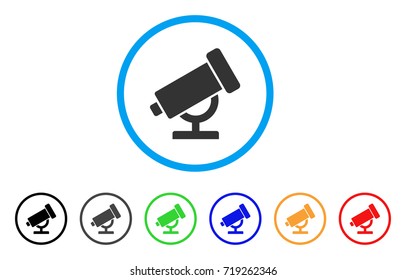 Telescope rounded icon. Style is a flat telescope gray symbol inside light blue circle with black, gray, green, blue, red, orange variants. Vector designed for web and software interfaces.