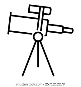 Telescope, science, focus, perspective, exploration round line vector icon with editable stroke 