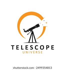 telescope science planet moon stars night watch experiment logo illustration design. Simple telescope isolated on background.