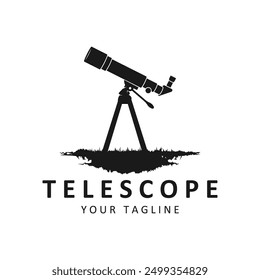 telescope science planet moon stars night watch experiment logo illustration design. Simple telescope isolated on background.