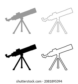 Telescope Science tool Education astronomy equipment set icon grey black color vector illustration image simple flat style solid fill outline contour line thin