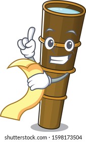Telescope Scroll cartoon character holding menu ready to serve