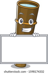 Telescope Scroll cartoon character style grinning with board