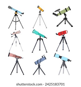 telescope set cartoon. sky look, observatory stargazing, night webb telescope sign. isolated symbol vector illustration