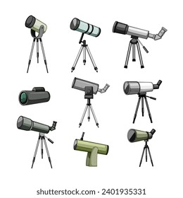 telescope set cartoon. sky science, galaxy universe, cosmos planet telescope sign. isolated symbol vector illustration