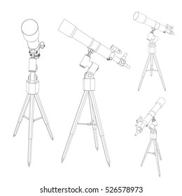 Telescope set. Isolated on white background. Vector outline illustration.