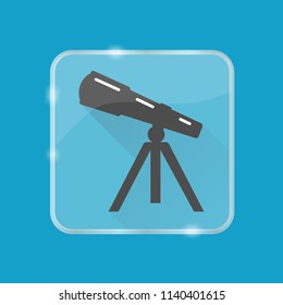 Telescope silhouette icon in flat style on transparent button