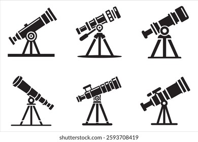 Telescope silhouette vector collection astronomy icons on white background