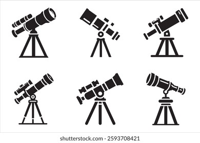 Telescope silhouette vector collection astronomy icons on white background