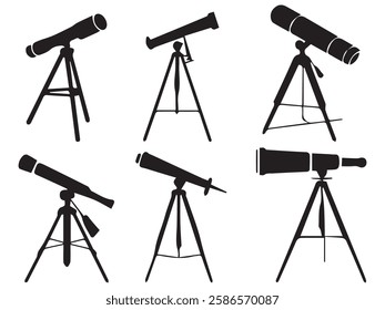Telescope Silhouettes vector Illustration Set