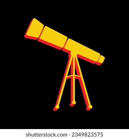 Telescope simple sign. 3D Extruded Yellow Icon with Red Sides a Black background. Illustration.