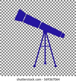 Telescope Simple Sign. Blue Icon On Transparent Background.