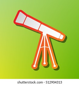 Telescope simple sign. Contrast icon with reddish stroke on green backgound.