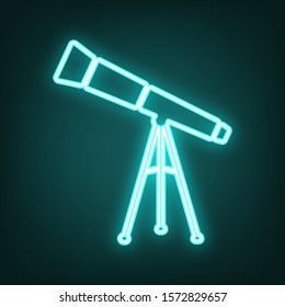 Telescope simple sign. Cyan neon icon in the dark. Bluring. Luminescence. Illustration.